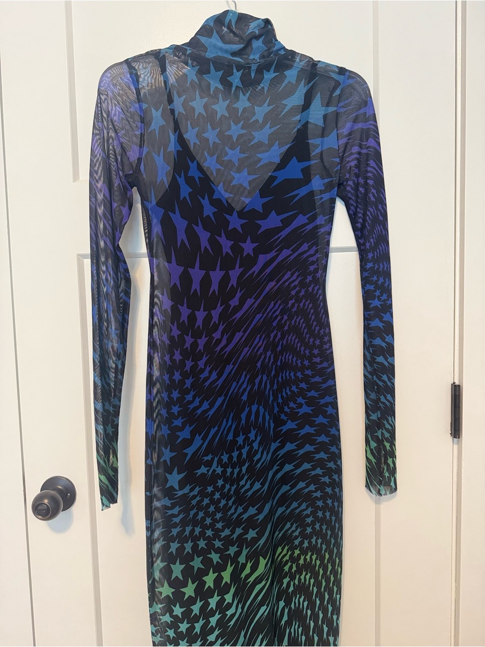 AFRM Sharlene turtleneck dress Sheer Star Spiral Midi Dress in Blue-Green - Picture 10 of 12